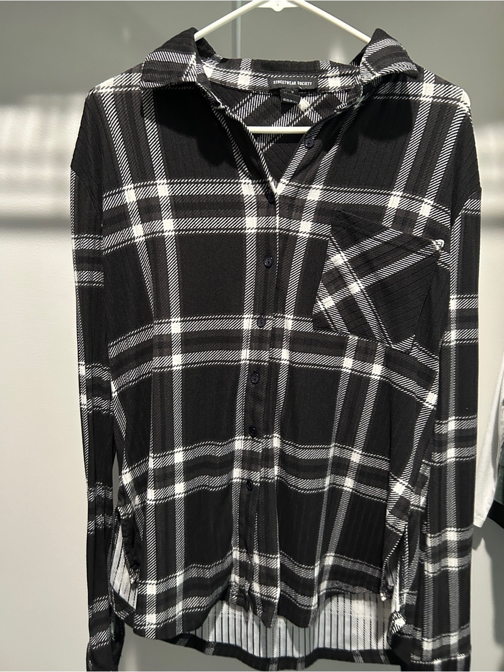 Black & White Plaid Button-Up Shirt -